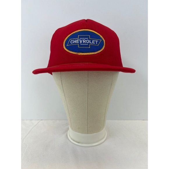 Vintage Chevrolet Bow Tie Embroidered Red Trucker Hat Mesh Cap - Picture 2 of 7